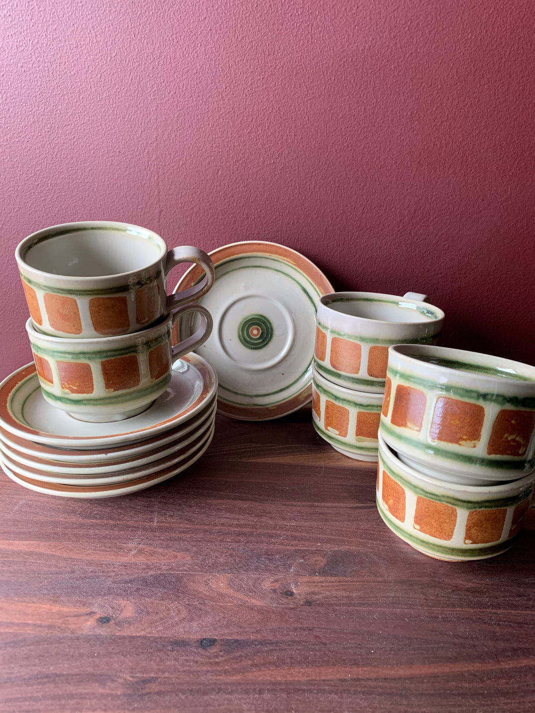 6 piece cup and saucer set “Whispering Pines”